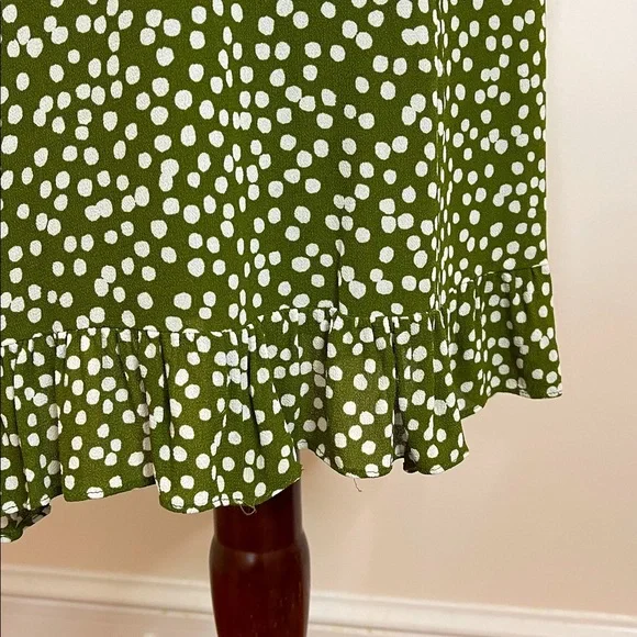 Reformation Marcy Mini Dress Green White Polka Dot Long Sleeve Size 8 - Picture 5 of 7